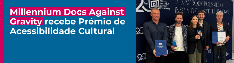 Grupo de pessoas a receber Prémio do Instituto  Polaco de Cinema para Acessibilidade da Cultura Cinematográfica