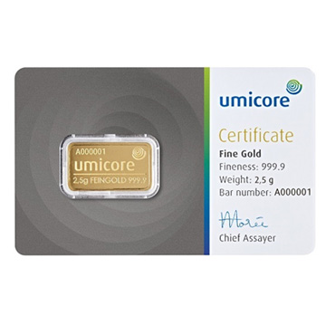 2,50 Gr. OURO 999,9 Certifi. London Good Delivery (Umicore) -