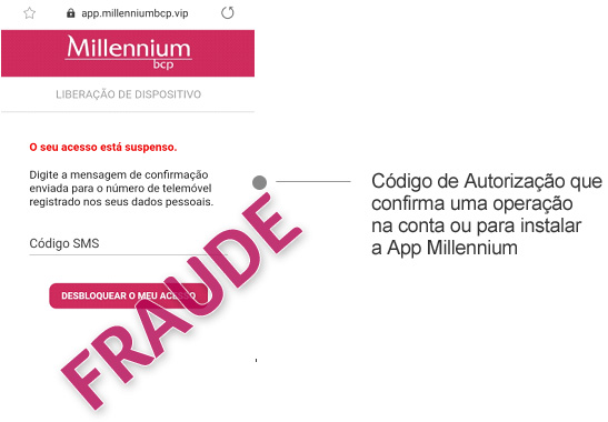Código de Autorização que confirma uma operação na conta ou para instalar a App Millennium