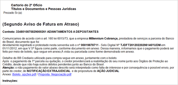 Exemplo do email enviado