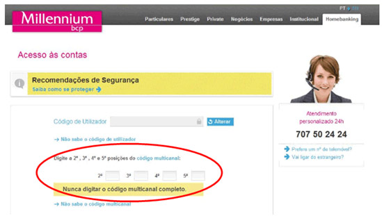 Ecran fraudulento de acesso às contas