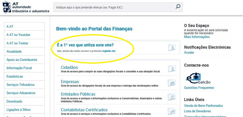 Bem-vindo ao Portal das Finanças - É a 1ª vez que utiliza este site?