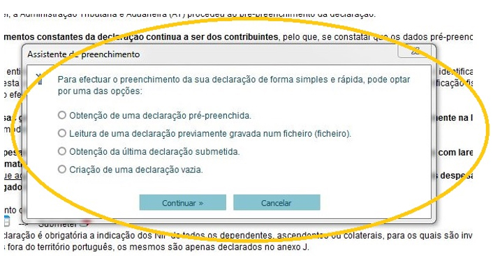 se pretende que a declaração seja pré-preenchida, diga que sim e coloque o seu número de contribuinte e a senha