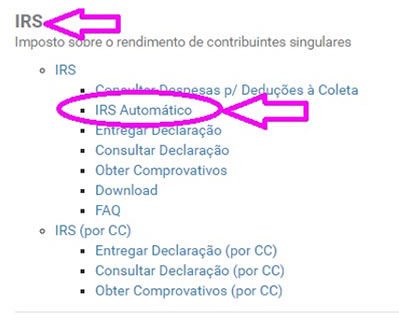 IRS automático de rendimentos / IRS automático