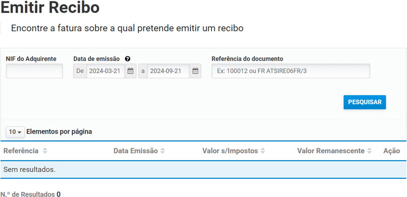 Ecrã de Emitir Recibo