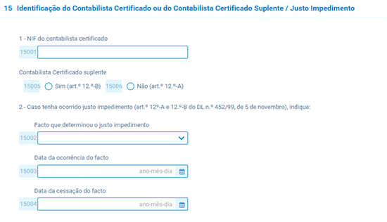 Quadro 15 – Identificação do Contabilista Certificado ou do Contabilista Certificado