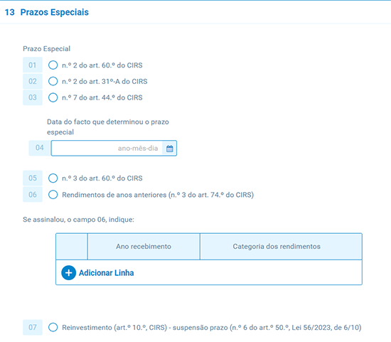 Quadro 13 – Prazos especiais