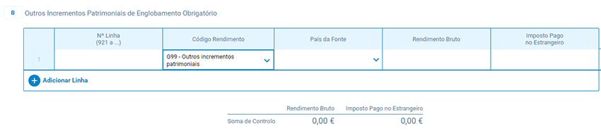 Quadro 9.1B – Outros incrementos patrimoniais de englobamento obrigatório