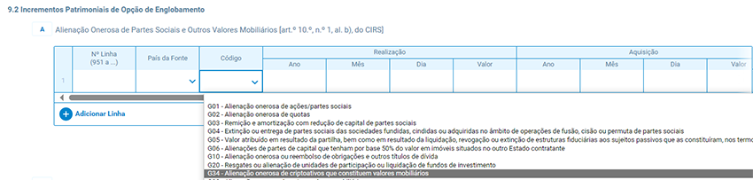 código G34 – Alienação onerosa de criptoativos que constituem valores mobiliários